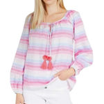 J.Crew Women's Peasant top metallic pastel stripe XL Long Sleeve tassel #AM634 Photo 0