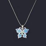 Blue rhinestone butterfly pendant necklace Silver Photo 1