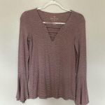 American Eagle Soft & Sexy Long Sleeve Tee Shirt Stripes Cut Outs Pink Small Photo 0
