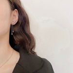 18K White Gold Plated Crystal Flower Tassel Dangle Drop Earrings Photo 3