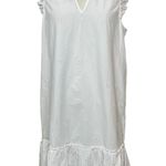 Madewell NWT  Eyelet Garden Dress White Cotton Ruffle Shoulder V-Neck Size Medium Photo 3