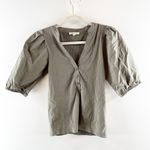 Madewell Cotton Poplin Puff-Sleeve Slim Fit Henley Knit Top Olive Green XS Photo 3