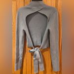 ZARA  Open Back Mock Neck Self Tie‎ Bow Blue Knit Sweater Size Medium Photo 11