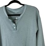 American Eagle  Light Teal Cropped Waffle Button Cropped Long Sleeve Henley Top Photo 3