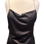 None Satin Drawstring Long Black Maxi Dress Size Large Photo 0