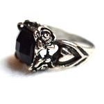 Source Unknown Engraved Heart Rose Black Glass Silver Tone Metal Size 8 Goth Punk Unisex Ring Photo 1
