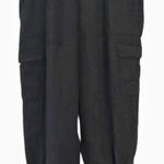 Flax  Black 100% Linen Cargo Tie Ankle Cropped Pants Size Medium Photo 0