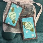Handmade Floral Embroidered Earrings - Blue and Green Photo 0