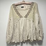 Miss Me  Linen Babydoll Lace Embroidered V-Neck Top Flowy Coastal Cowgirl Photo 1