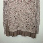 Knox Rose Boho Open Knit Ruffle Hem Long Sleeves Pullover Sweater Photo 4