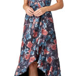 Harlyn Dress Womens Small‎ Blue Red Dark Floral High Low Satin V Neck Photo 0