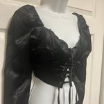 Pretty Little Thing Black Satin Lace Up Front Cropped Blouse Photo 8