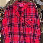 Victoria's Secret π Women's L Red Plaid Flannel Tie Waist Nightgown Shirt Top Photo 0