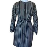 Anne Klein Wool Blend Belted Jacket Coat Womens Size Small Black Brown Striped Photo 0