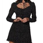 NEW Women's Heart Neck Long Sleeve Polka Dot Cocktail Mini Dress Sz Large Black Photo 0