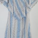 WAYF Women's Size S Blue and White Stripe Side Pocket Cold Shoulder Mini Dress Photo 0