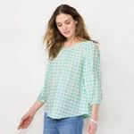 a.n.a A New Approach Green Plaid 100% Cotton Blouse Women’s Size XXL Photo 1