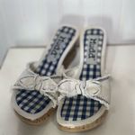 Mudd Y2K Gingham Wedge Sandals 7.5M Blue White Bow Cork Platform Coastal Cowgirl Photo 3