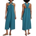 Faherty NEW Bay Twist Seersucker Halter Colonial Blue organic cotton Dress sz S Photo 1