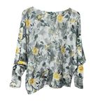 Luisa Ricci Italy Floral Knit Sweater Small Yellow Gray Dolman Lightweight Boho Photo 2