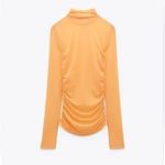 ZARA  women’s RUCHED TULLE TOP SEMI-SHEER Orange color long sleeve top small Photo 1