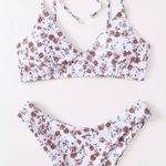 SheIn White Floral Tie Shoulder Cheeky Bikini Photo 0