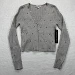 Madden Girl  Cardigan Rhinestone‎ Embellished Ribbed Knit Sweater Top Gray M Photo 0