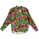 Vintage Bright Tropical Floral Tribal Print Shirt Pink Photo 3