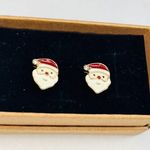 Santa Claus Stud Earrings With Red & White Enamel Holiday Design In Gift Box Photo 0