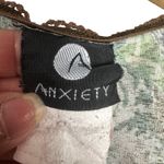 Y2K Anxiety Women's S Babydoll Top Sheer Boho Fairycore Velvet Trim Green Brown Photo 6