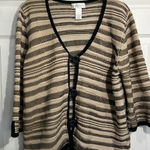draper's & damon's Draper’s & Damon’s Button Front Sweater - Size 1x - Brown, Black & White Striped Photo 0