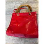 Giorgio Beverly Hills Hand Bag Red Faux Leather Bamboo Straps Christmas Purse Photo 11