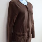 Ralph Lauren Lauren Petite Small Brown Cotton Zip Up Cardigan Pockets Suede Fall Photo 3