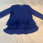 Elle  Royal Blue Ruffle Blouse  Sz Small-Long Sleeve-High/Low Photo 7