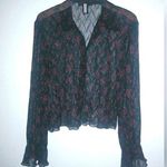 Gloria Vanderbilt  8 Boho Sexy Black Lace Collared Long Sleeved Button Down Top Photo 0