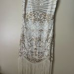 White fringe with gold detailing dress Size L Photo 1