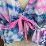Decree  Size 3X Tie Dye Ruffle Hem Tie Front Bikini Padded Top w/Side Wir… Photo 2