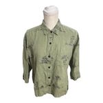 Chico's Sage Green Linen Monkey Print Button-Up Shirt Size 0 (4) Slit 3/4-Sleeve Photo 1