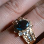 Simulated Emerald and White Crystal Gold Plate Ring (Size 10) Photo 3