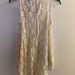 Moon Collection  Womens Ivory Beige Lace Floral Boho Tank Top M Medium 34” Sheer Photo 4