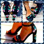 Shoe Republic LA ๐๐Lulus Black Embroidered Ankle Strap Heels Photo 0