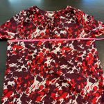 J.Crew  Womens L Tie Neck Blouse‎ Red Burgundy Abstract Print Office Church Photo 5