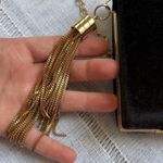 Cariedo Chic Black Velvet Clutch with Gold Tassel Chain Photo 4