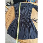 Ramy Brook  Women's Sheer Silk Belted Dress Navy Blue Drop Waist Tiered Sleeves Photo 9
