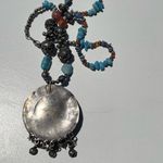 Vintage Boho Tribal Medallion Pendant Necklace Carnelian Turquoise Multistone Blue Photo 9