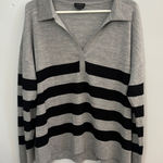 Talbots  Pure Merino Wool Johnny Sweater Gray Black Striped Collar Womens XL Photo 0
