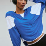 Free People  Movement Spotlight Small Long Sleeve White Blue Top NWT $60 Photo 0