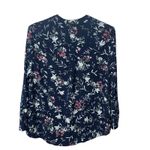Hilary Radley  Floral V-Neck Blouse Long Sleeve Shirt Women's Size XXL Navy Blue Photo 3