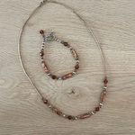 Handmade  Unisex Pipe Beads Necklace And Bracelet 2 Piece‎ Set Brown Silver OS Photo 0