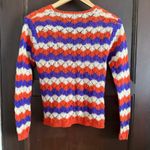 Handmade Vintage Hand Knit Orange, Cream, Purple Mohair Open Knit Cardigan Size Small Photo 1